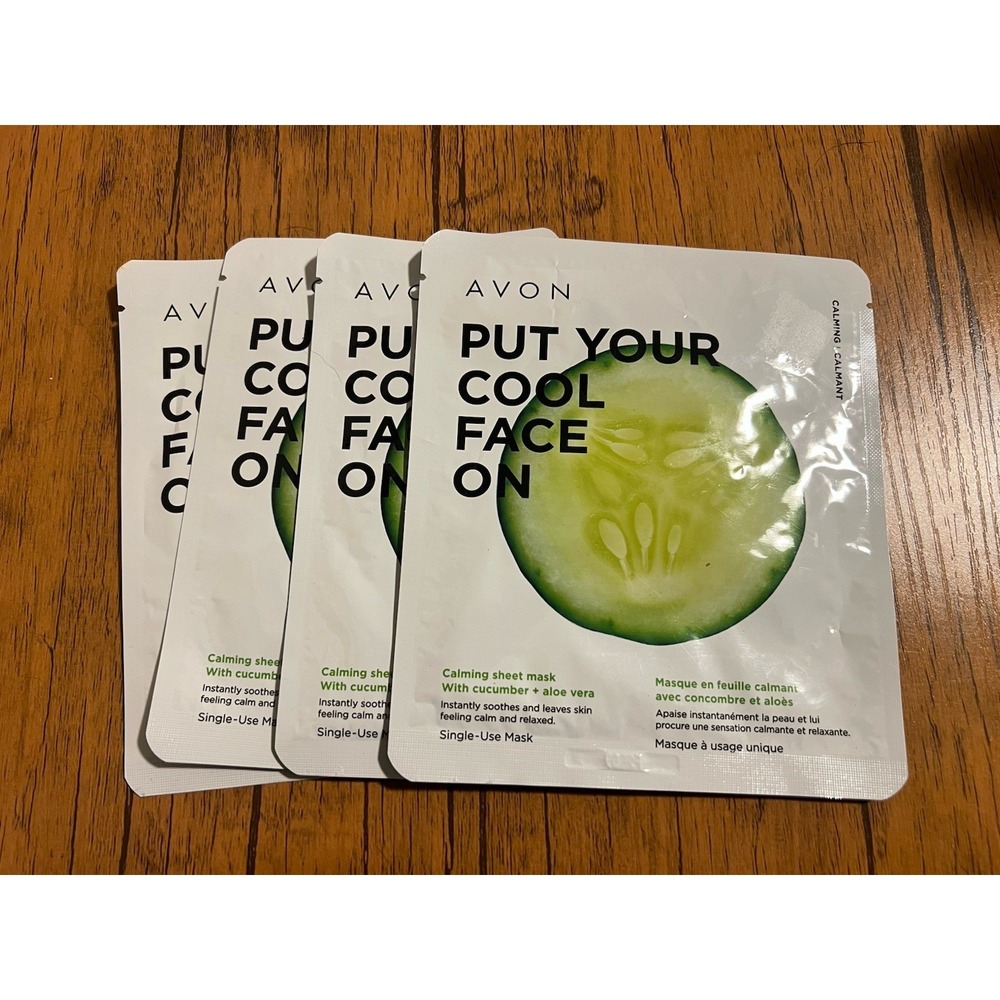 4pk Avon Anew Calming Sheet Face Mask W/ Cucumber and Aloe Vera Extract New